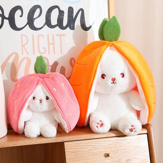 🍓 Hot Sale 🍓Strawberry Bunny Transformed into Little Rabbit🎀 Fruit Doll Plush Toy🐰