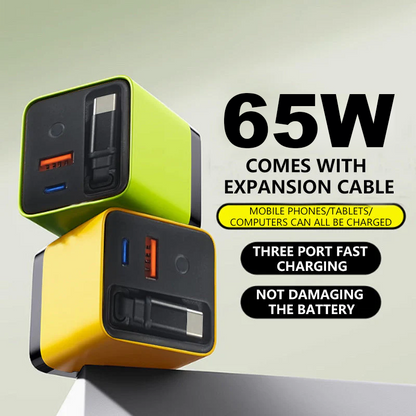 ⌛Only 1 Day Left Of This Offer⏳65W Fast Charging Phone Charger Block with Retractable 80cm Type-C Cable