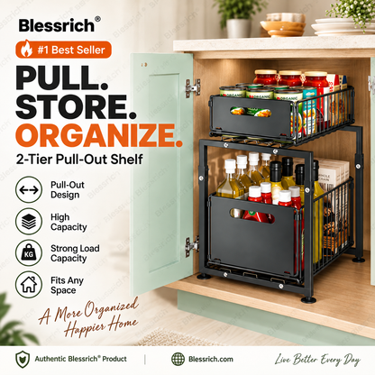 🔄💪 50% OFF! 📦2-Tier Pull-Out Shelf – Double storage, easy reach