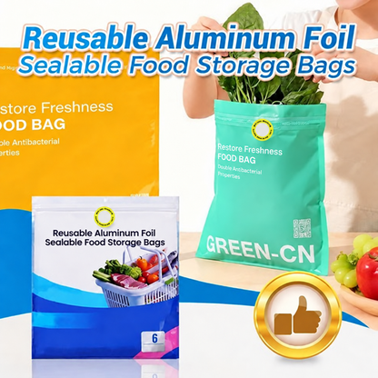 🥡 Reusable Aluminum Foil Sealable Food Storage Bags 🔒✨ ♻️🛒 with Vacuum Compression Function