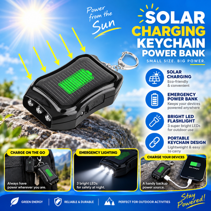 ☀️56% OFF NOW!1200mAh Solar-Powered Portable Charger Keychain with Flashlight—Ideal as an Emergency Power Source for Outdoor Camping and Hiking