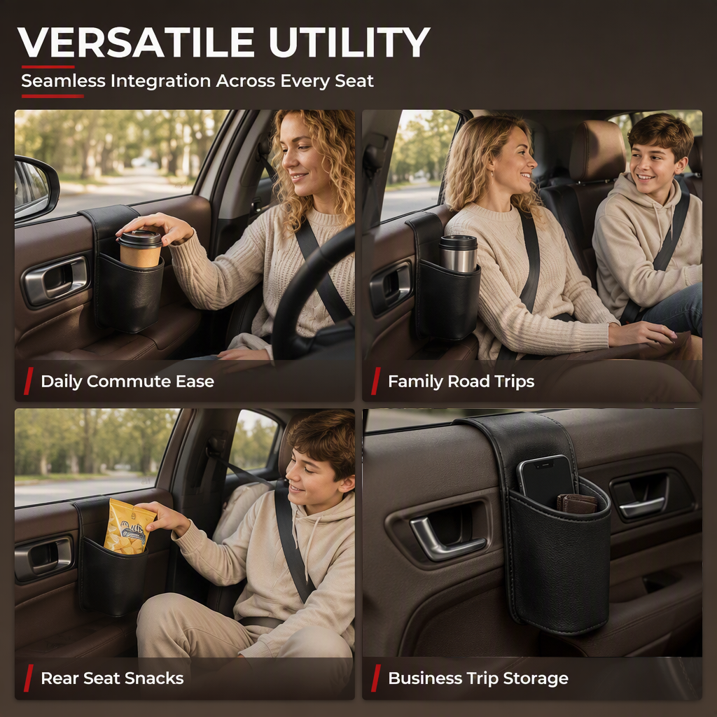 🥳2026 HOT SALE🥳💞50K+ SOLD!🚗🧺 50% OFF! Leather Car Door Cup Holder – Wide‑mouth opening, easy reach for drinks & phone. Clip‑on secure fit. PU leather, tough & stylish. 🛡️✨