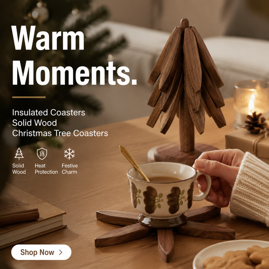 🧑‍🎄Insulated Coasters Solid Wood Christmas Tree Coasters