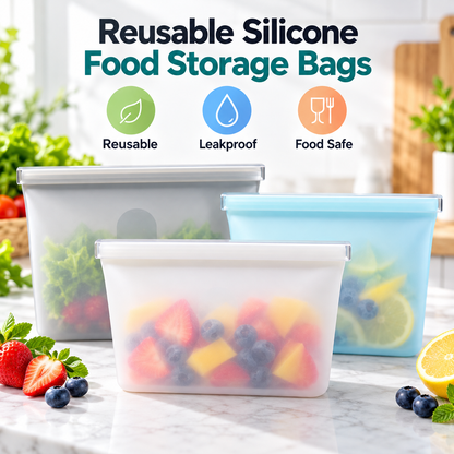 Reusable Silicone Zip Containers -Set of two (one large, one small)