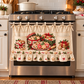 New tie-front kitchen half apron with pockets and ruffle trim