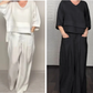 💎 2-piece cotton-linen set with an uneven hem – V-neck top + wide-leg pants, breathable & effortlessly stylish 🍂👚