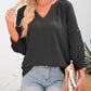 ⏰Limited time sale 50% Off!!🔥🔥Womens 3/4 Lantern Sleeve Casual V-Neck T-Shirts Pleated Loose Hollow-Out Blouse