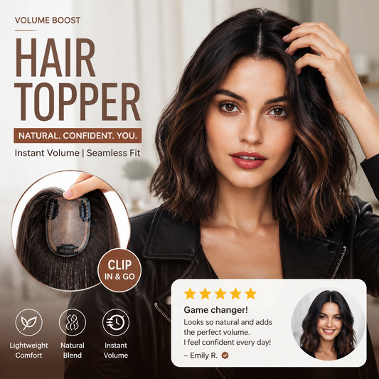 Women's Natural Black Hair Toppers with Clips