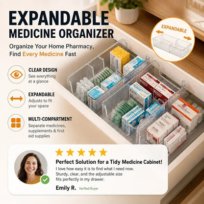 🎉BUY MORE GET MORE FREE🎁Transparent Expandable Medicine Organizer — expandable, perfect for a tidy medicine cabinet 💊🗄️