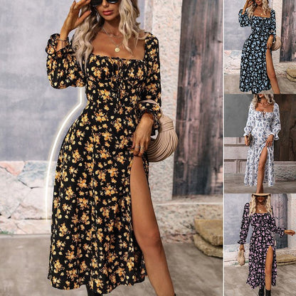 💥💥Women's Elegant Long-sleeve Printed Slit Dress