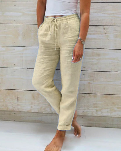 🥳2026 HOT SALE👖 60% OFF! 🌸Women's Elastic Waist Cotton Linen Wide Leg Pants🌸