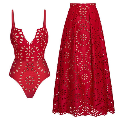✨Women’s Sexy One Piece Swimsuit with Matching Swim Long Skirt💕