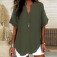 👚50% OFF! 🔥Fashion Loose Short Sleeve Top – Notched V-Neck, Asymmetrical Hem & Lightweight Fabric (5 Colors, S–2XL) 👕🌸