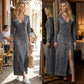💎 68% OFF! 💎 Women's Long Sleeve V-Neck Maxi Dress – Soft Fabric, Bodycon Fit & Elegant High Slit 👗✨