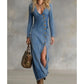 💎 68% OFF! 💎 Women's Long Sleeve V-Neck Maxi Dress – Soft Fabric, Bodycon Fit & Elegant High Slit 👗✨