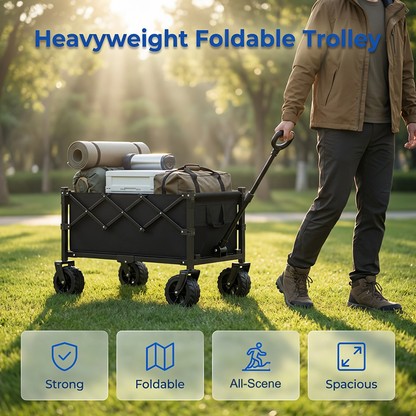🥳2026 HOT SALE🥳💞50K+ SOLD!🚚🏕️ 50% OFF! Heavy‑Duty Collapsible Wagon Cart – 130L capacity, 80kg load, all‑terrain wheels. Thickened carbon steel frame – haul garden supplies & shopping with ease! 🛒✨