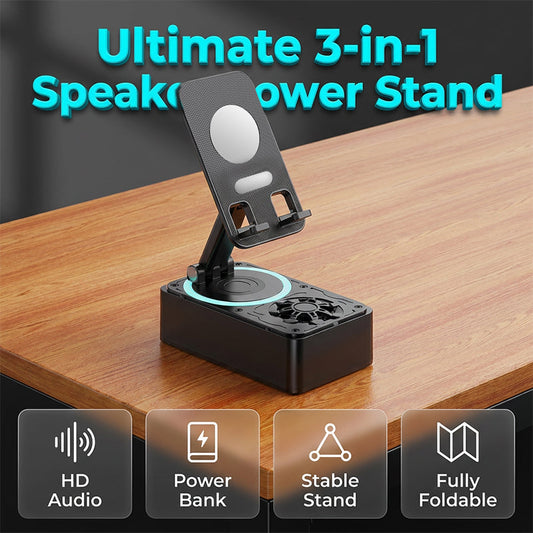3-in-1 Speaker with Phone Stand and Power Bank
