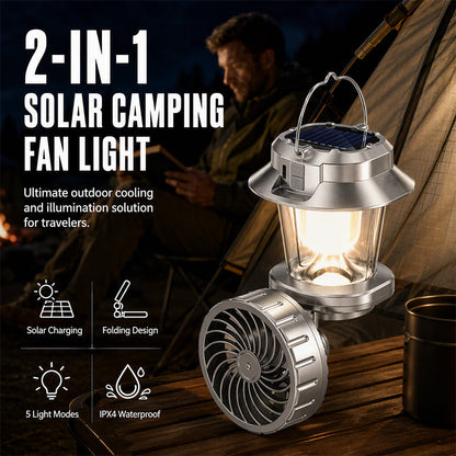 🥳2026 BESTSELLER🥳 Solar Folding Fan Lantern – 2-in-1, Solar Charging, Impact-Resistant, Weatherproof, Adjustable Brightness & Speed! 🌞💨