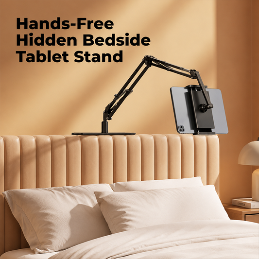 🛏️53% OFF NOW! Hands‑Free Hidden Bedside Tablet Stand, No‑Drill Mattress‑Base Tablet Holder, Stable Anti‑Shake Adjustable Arm for Bed Watching, Fits Phones & Tablets