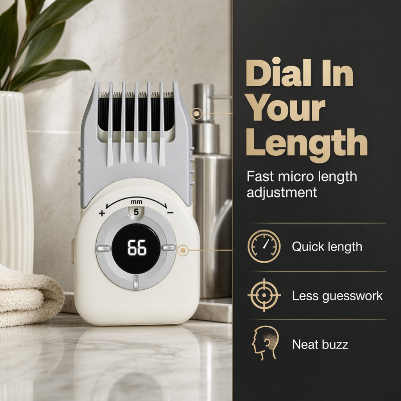 Hair trimmer adjustable length dial