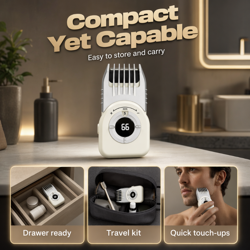 Compact cordless hair trimmer for storage and travel