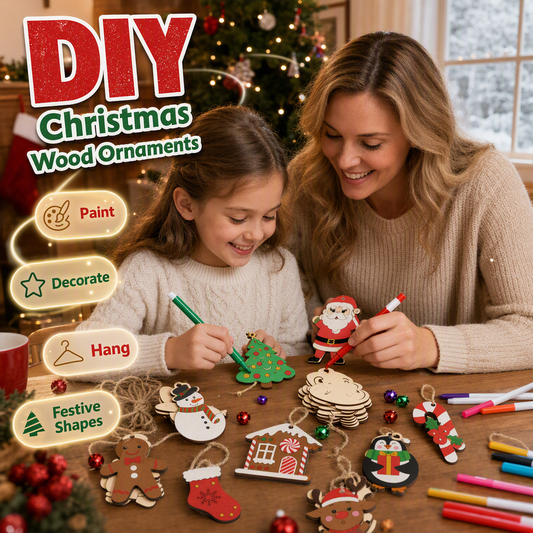 DIY Christmas Wooden Ornaments Kit with Pens and Bells
