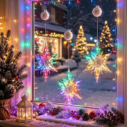 ⏳LAST DAY SALE ONLY ￡10.99!!🎄❄️ DIY Christmas Snowflake Suction Cup LED Lights ✨ | Battery Operated, Warm & Multi-Colour, Window Suction Lights, Christmas Home & Party Decor